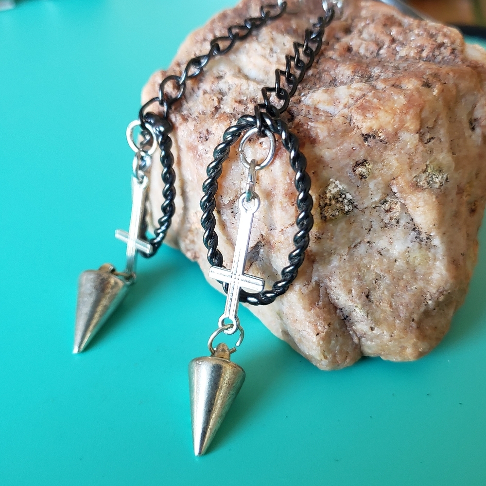 ❌SOLD❌ Gothic spiked upside down cross dangly earrings